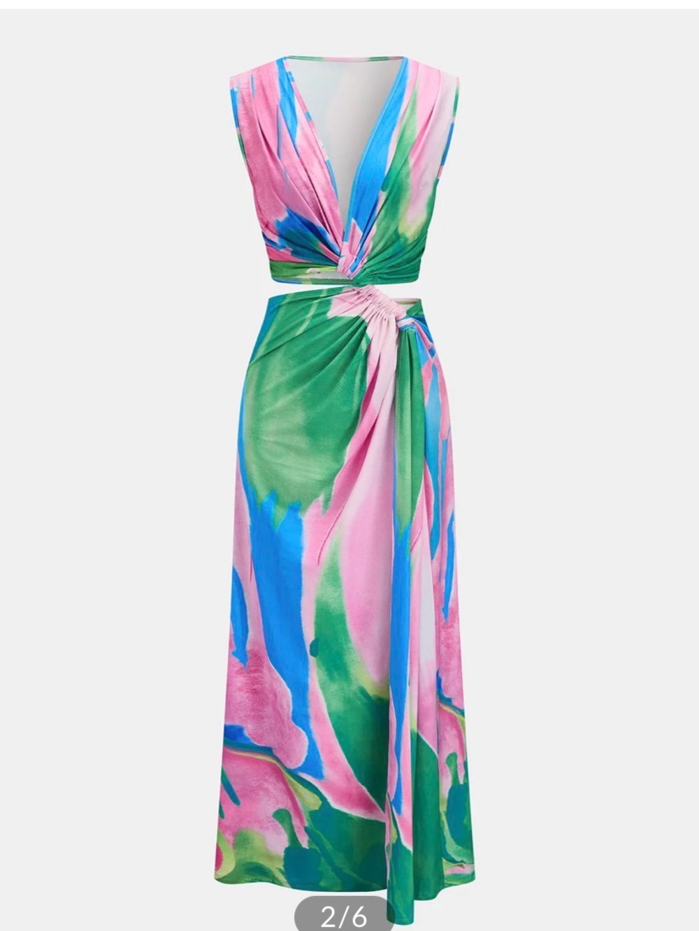COMMENSE Twist Cutout Tie Dye Maxi Dress Multicolor